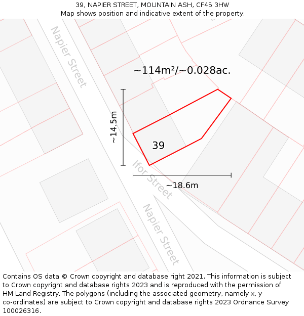 39, NAPIER STREET, MOUNTAIN ASH, CF45 3HW: Plot and title map
