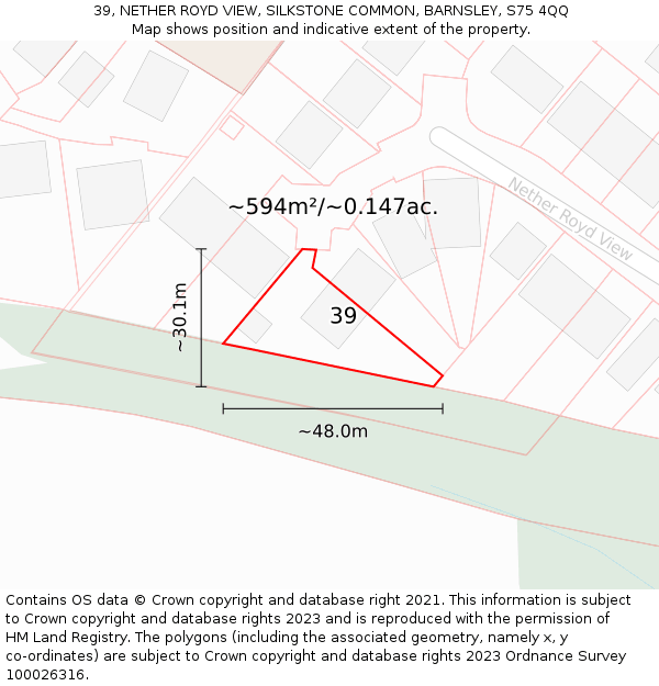 39, NETHER ROYD VIEW, SILKSTONE COMMON, BARNSLEY, S75 4QQ: Plot and title map
