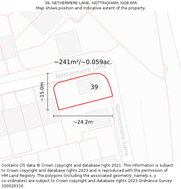 39, NETHERMERE LANE, NOTTINGHAM, NG8 6FA: Plot and title map