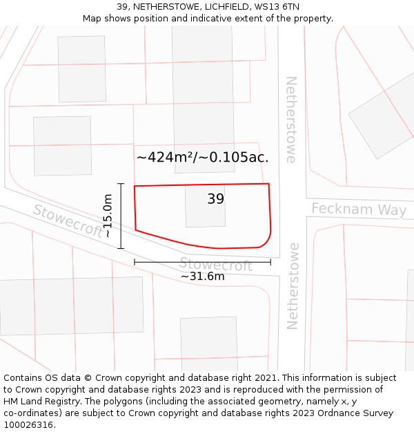 39, NETHERSTOWE, LICHFIELD, WS13 6TN: Plot and title map