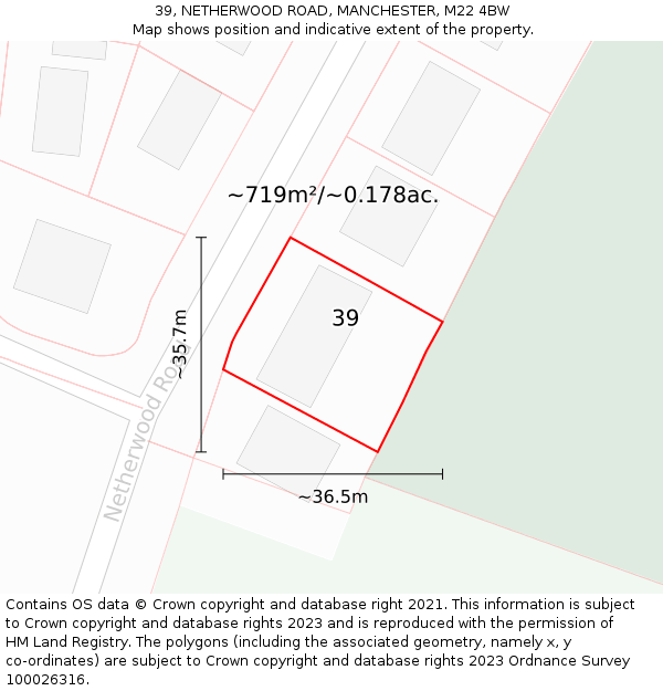 39, NETHERWOOD ROAD, MANCHESTER, M22 4BW: Plot and title map