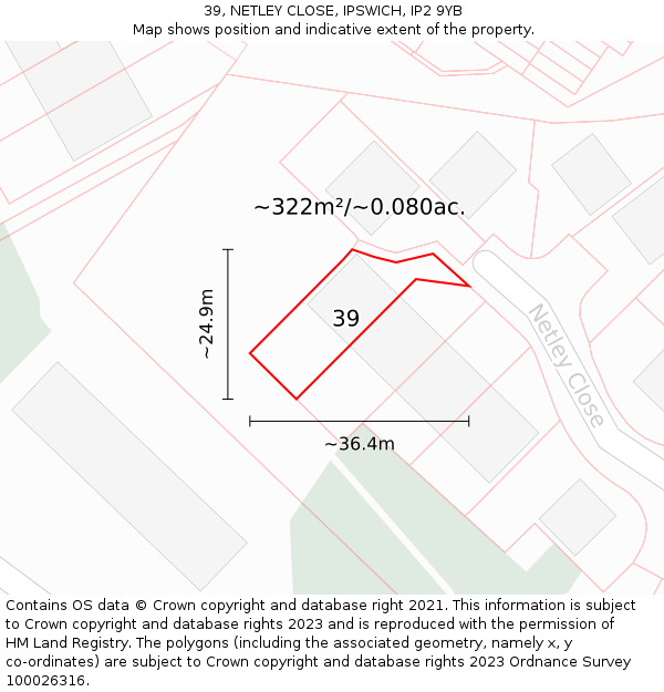 39, NETLEY CLOSE, IPSWICH, IP2 9YB: Plot and title map