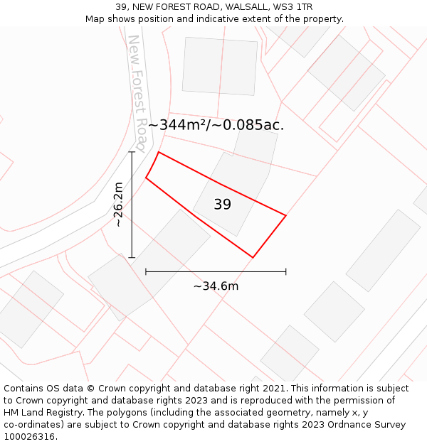 39, NEW FOREST ROAD, WALSALL, WS3 1TR: Plot and title map