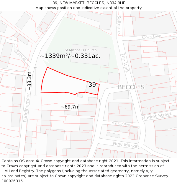 39, NEW MARKET, BECCLES, NR34 9HE: Plot and title map