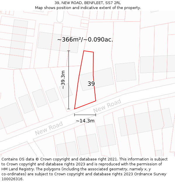 39, NEW ROAD, BENFLEET, SS7 2RL: Plot and title map