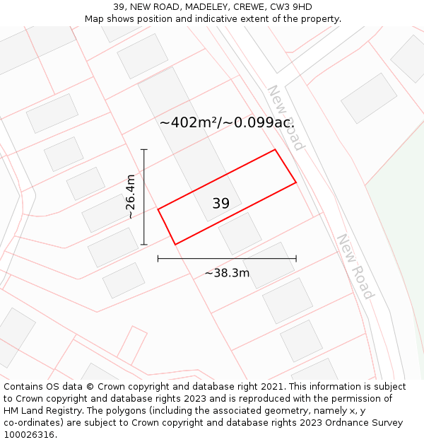39, NEW ROAD, MADELEY, CREWE, CW3 9HD: Plot and title map