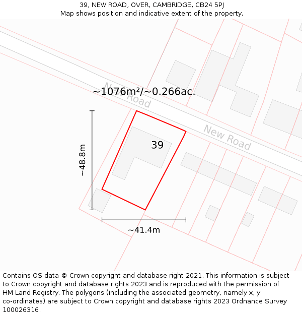 39, NEW ROAD, OVER, CAMBRIDGE, CB24 5PJ: Plot and title map