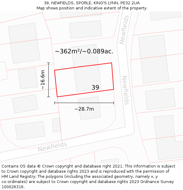 39, NEWFIELDS, SPORLE, KING'S LYNN, PE32 2UA: Plot and title map