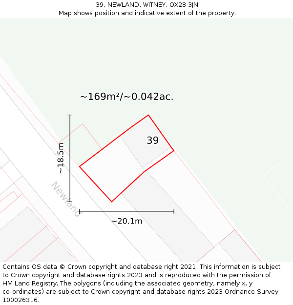 39, NEWLAND, WITNEY, OX28 3JN: Plot and title map