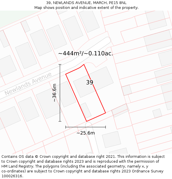 39, NEWLANDS AVENUE, MARCH, PE15 8NL: Plot and title map