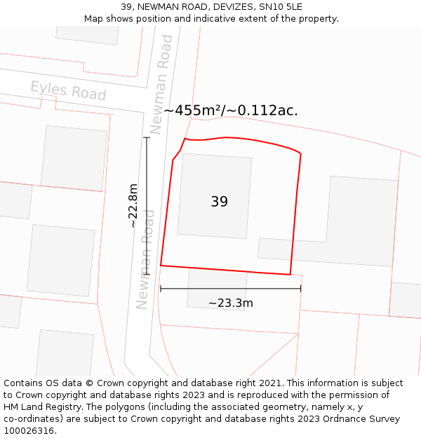 39, NEWMAN ROAD, DEVIZES, SN10 5LE: Plot and title map