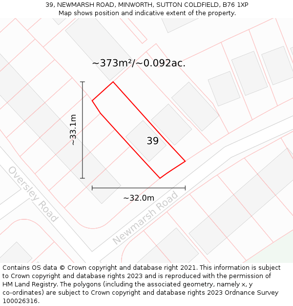 39, NEWMARSH ROAD, MINWORTH, SUTTON COLDFIELD, B76 1XP: Plot and title map