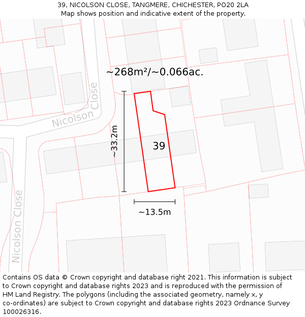 39, NICOLSON CLOSE, TANGMERE, CHICHESTER, PO20 2LA: Plot and title map