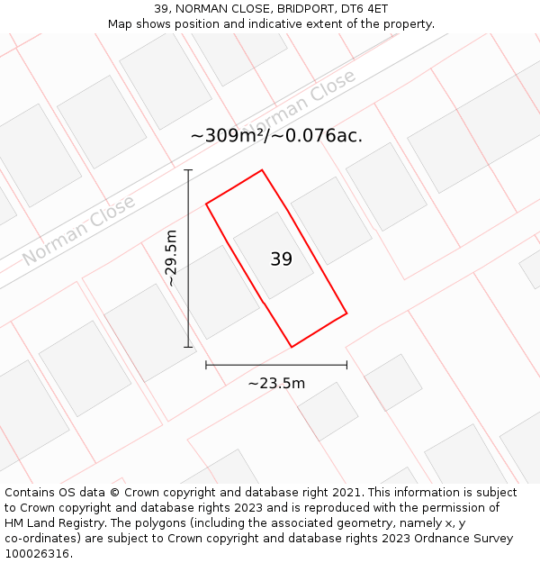 39, NORMAN CLOSE, BRIDPORT, DT6 4ET: Plot and title map