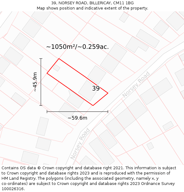 39, NORSEY ROAD, BILLERICAY, CM11 1BG: Plot and title map