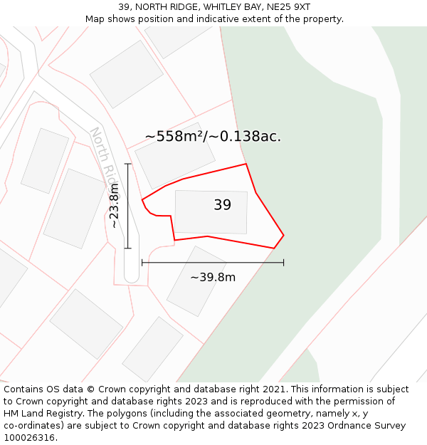 39, NORTH RIDGE, WHITLEY BAY, NE25 9XT: Plot and title map