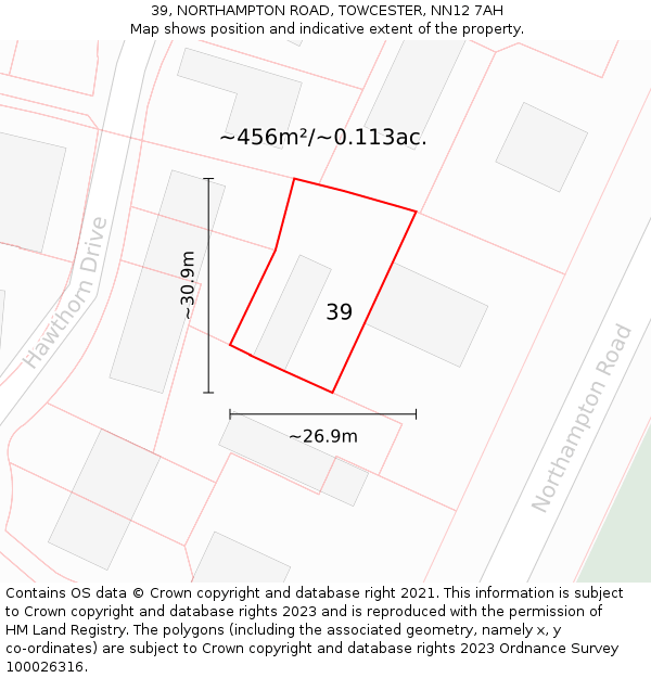 39, NORTHAMPTON ROAD, TOWCESTER, NN12 7AH: Plot and title map