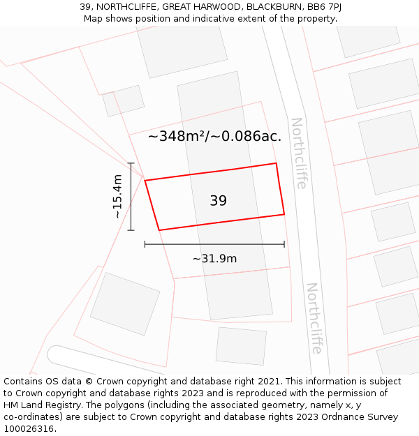 39, NORTHCLIFFE, GREAT HARWOOD, BLACKBURN, BB6 7PJ: Plot and title map