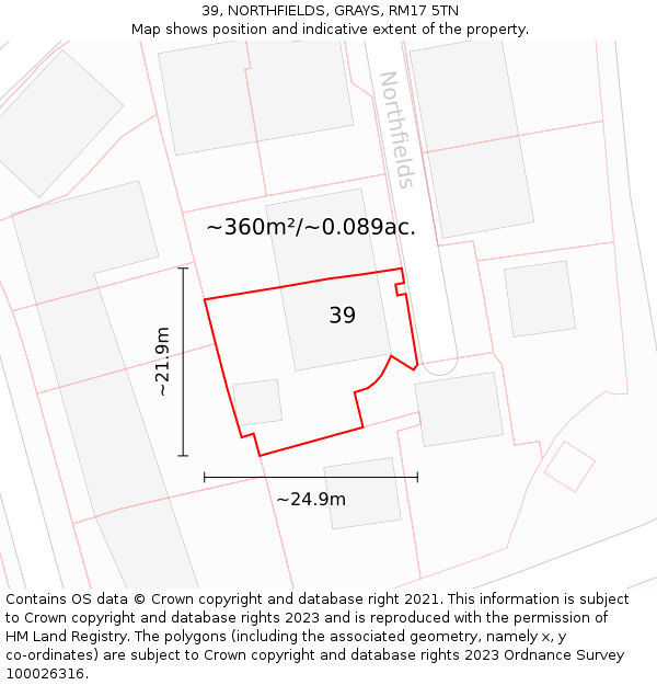 39, NORTHFIELDS, GRAYS, RM17 5TN: Plot and title map