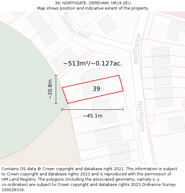 39, NORTHGATE, DEREHAM, NR19 2EU: Plot and title map