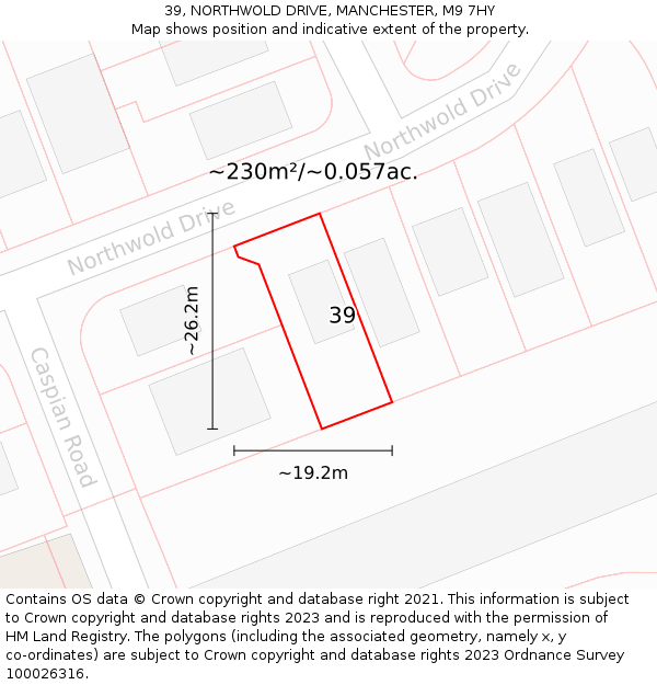 39, NORTHWOLD DRIVE, MANCHESTER, M9 7HY: Plot and title map