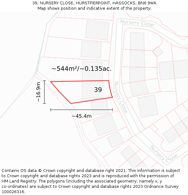 39, NURSERY CLOSE, HURSTPIERPOINT, HASSOCKS, BN6 9WA: Plot and title map