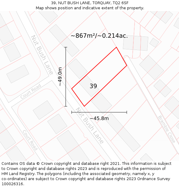 39, NUT BUSH LANE, TORQUAY, TQ2 6SF: Plot and title map