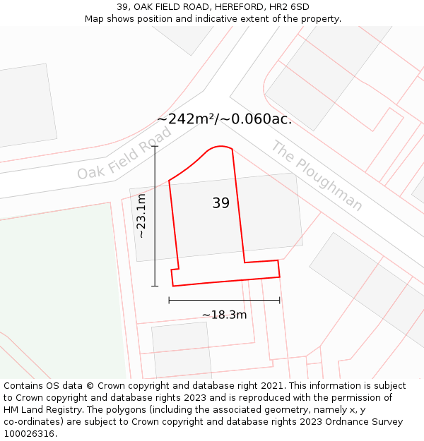 39, OAK FIELD ROAD, HEREFORD, HR2 6SD: Plot and title map
