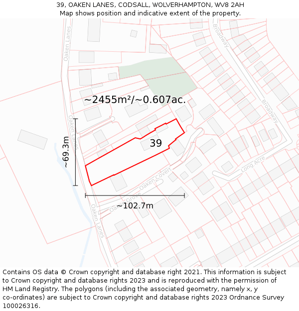 39, OAKEN LANES, CODSALL, WOLVERHAMPTON, WV8 2AH: Plot and title map