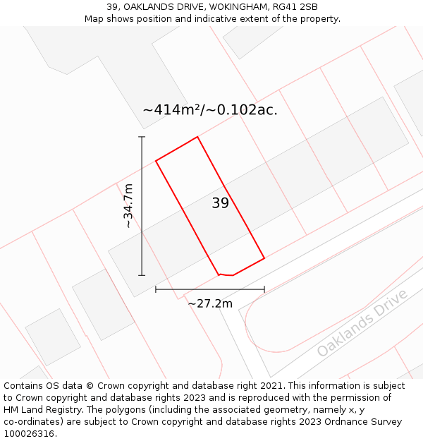 39, OAKLANDS DRIVE, WOKINGHAM, RG41 2SB: Plot and title map