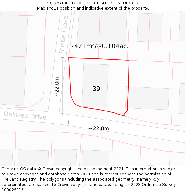 39, OAKTREE DRIVE, NORTHALLERTON, DL7 8FG: Plot and title map