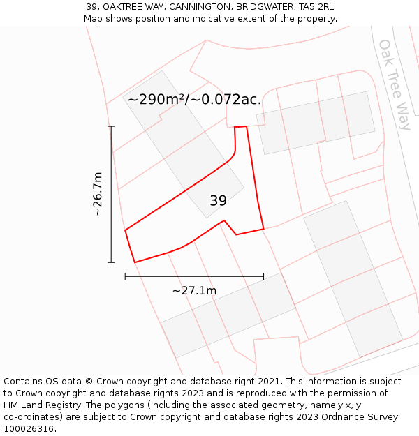 39, OAKTREE WAY, CANNINGTON, BRIDGWATER, TA5 2RL: Plot and title map