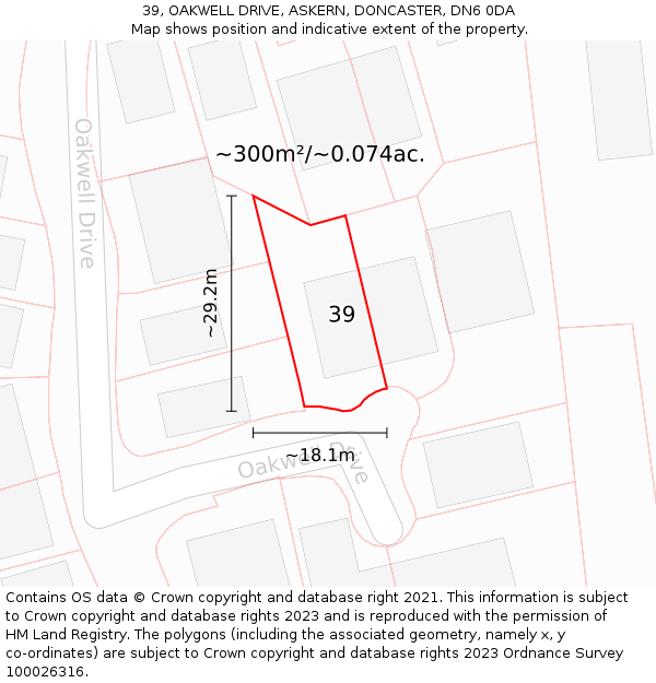 39, OAKWELL DRIVE, ASKERN, DONCASTER, DN6 0DA: Plot and title map
