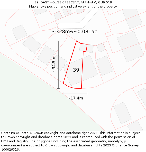 39, OAST HOUSE CRESCENT, FARNHAM, GU9 0NP: Plot and title map