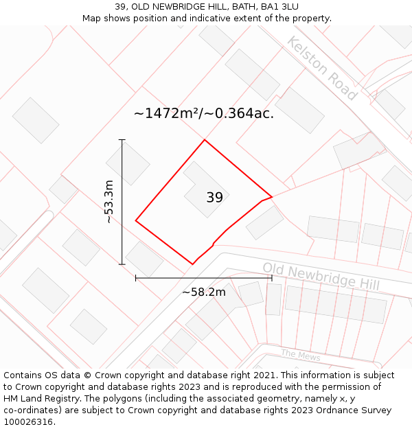 39, OLD NEWBRIDGE HILL, BATH, BA1 3LU: Plot and title map