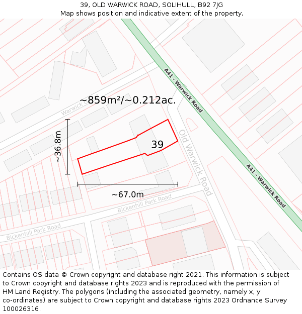 39, OLD WARWICK ROAD, SOLIHULL, B92 7JG: Plot and title map
