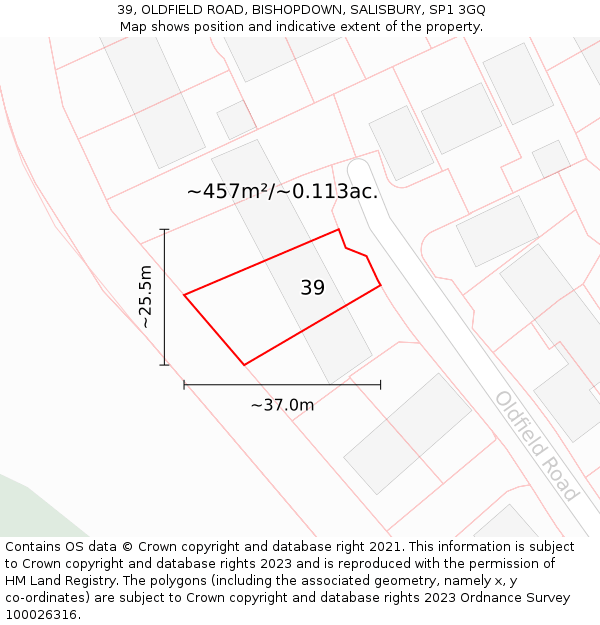 39, OLDFIELD ROAD, BISHOPDOWN, SALISBURY, SP1 3GQ: Plot and title map