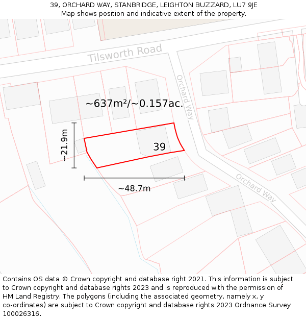 39, ORCHARD WAY, STANBRIDGE, LEIGHTON BUZZARD, LU7 9JE: Plot and title map