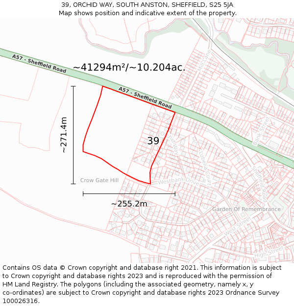 39, ORCHID WAY, SOUTH ANSTON, SHEFFIELD, S25 5JA: Plot and title map