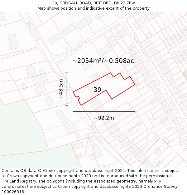 39, ORDSALL ROAD, RETFORD, DN22 7PW: Plot and title map