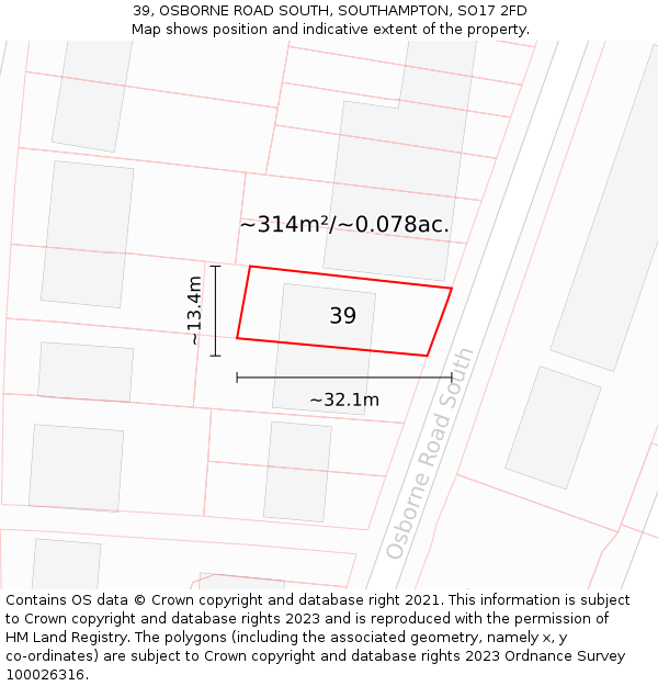 39, OSBORNE ROAD SOUTH, SOUTHAMPTON, SO17 2FD: Plot and title map
