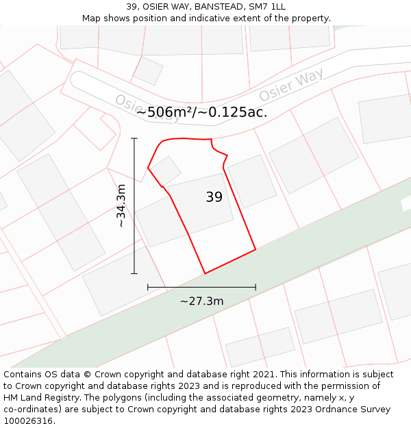 39, OSIER WAY, BANSTEAD, SM7 1LL: Plot and title map