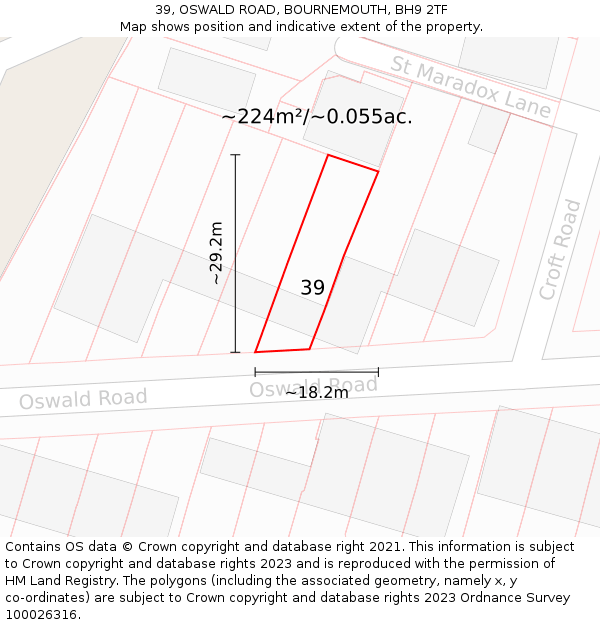 39, OSWALD ROAD, BOURNEMOUTH, BH9 2TF: Plot and title map
