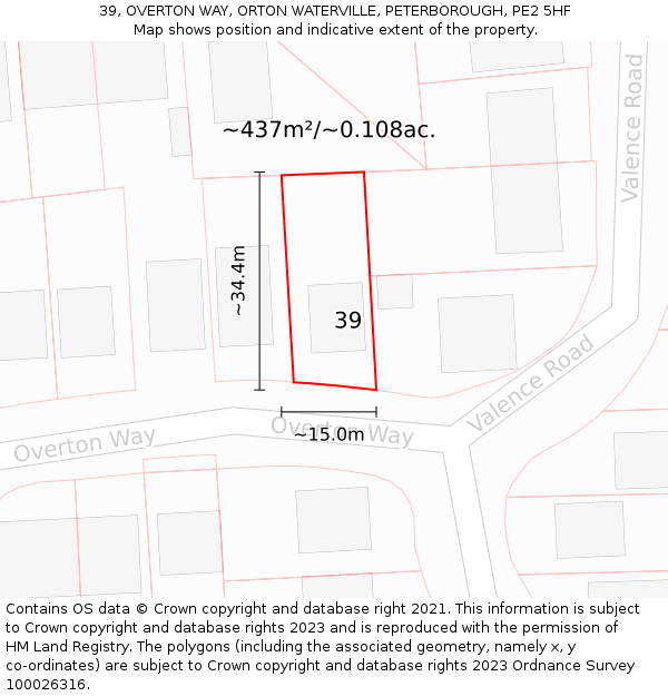 39, OVERTON WAY, ORTON WATERVILLE, PETERBOROUGH, PE2 5HF: Plot and title map