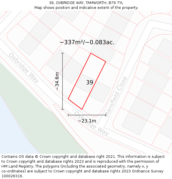 39, OXBRIDGE WAY, TAMWORTH, B79 7YL: Plot and title map