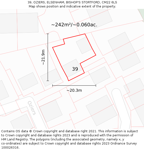39, OZIERS, ELSENHAM, BISHOP'S STORTFORD, CM22 6LS: Plot and title map