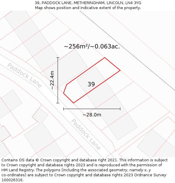 39, PADDOCK LANE, METHERINGHAM, LINCOLN, LN4 3YG: Plot and title map