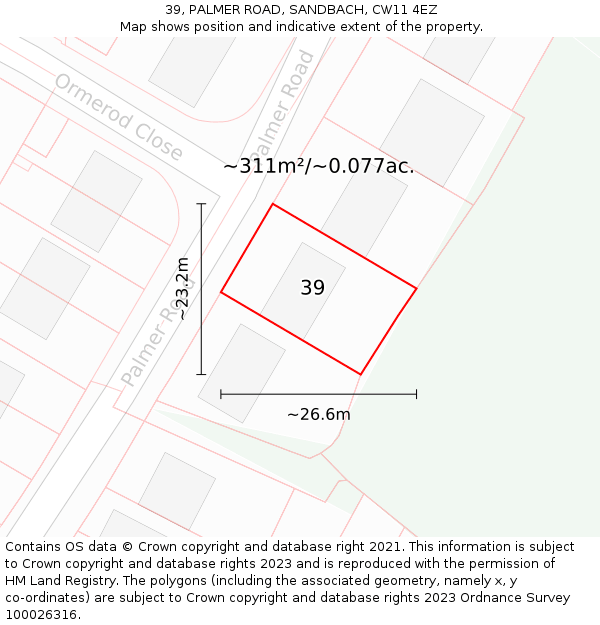 39, PALMER ROAD, SANDBACH, CW11 4EZ: Plot and title map