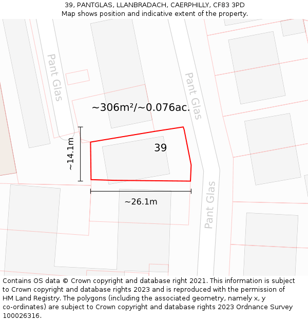 39, PANTGLAS, LLANBRADACH, CAERPHILLY, CF83 3PD: Plot and title map