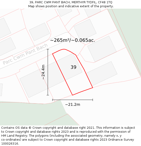 39, PARC CWM PANT BACH, MERTHYR TYDFIL, CF48 1TQ: Plot and title map
